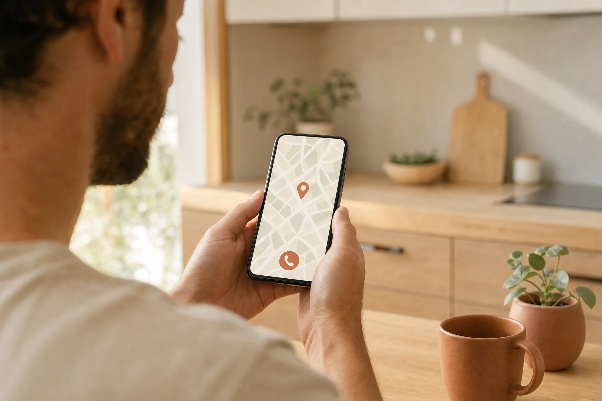 A person holding a phone showing a map